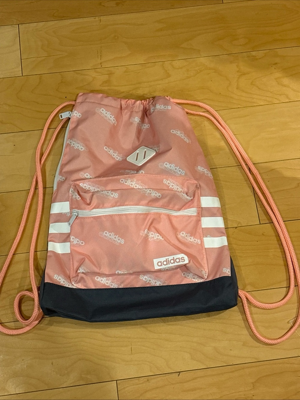 Adidas Pink Grey Drawstring Backpack Sport Sackpack Gym Sack Bag